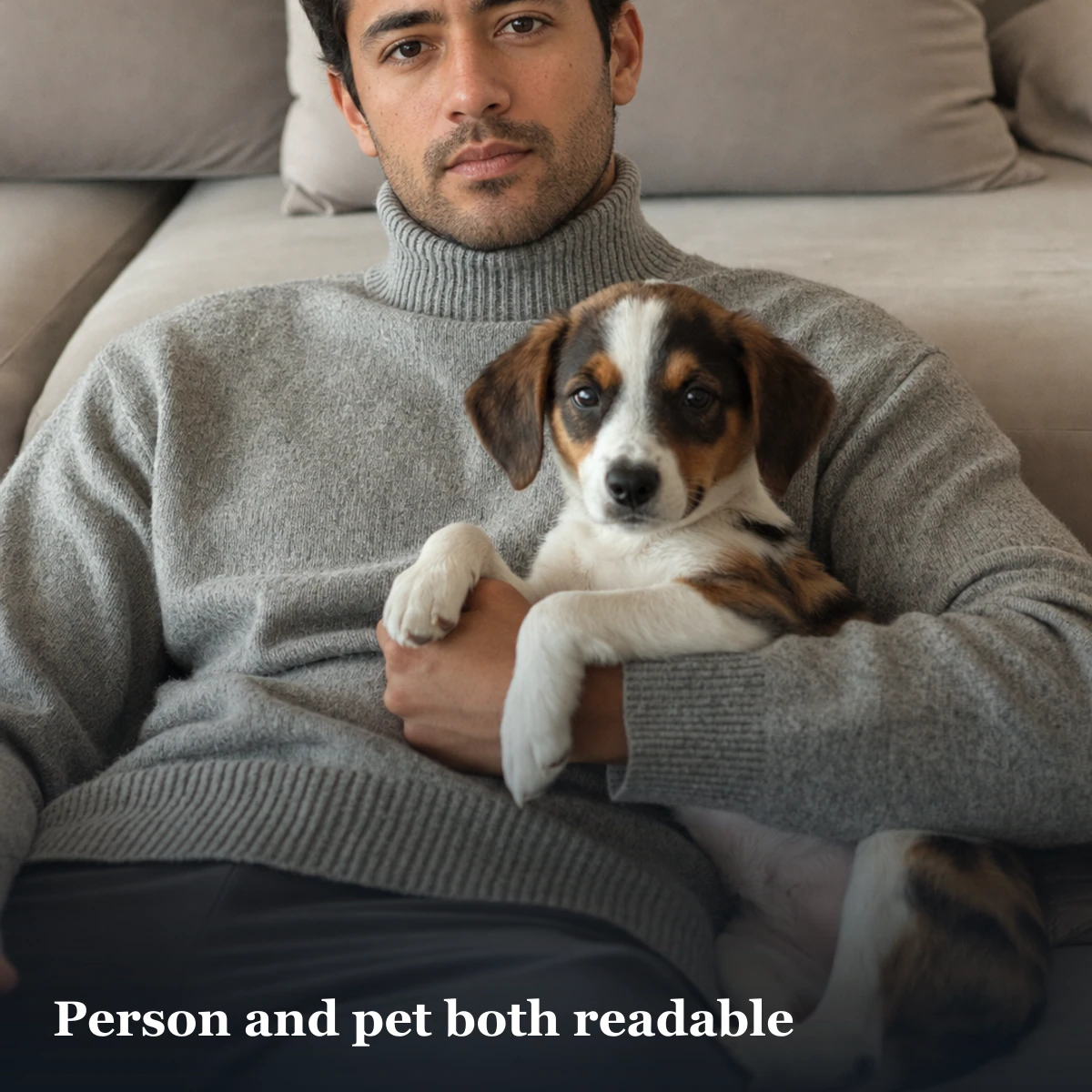 Portrait with a dog illustrating a person-first composition for a dating profile