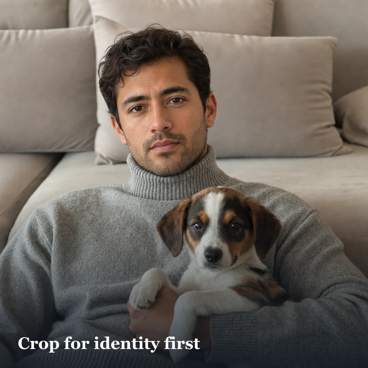 Closer crop of a person with a dog demonstrating that the face should remain easy to identify
