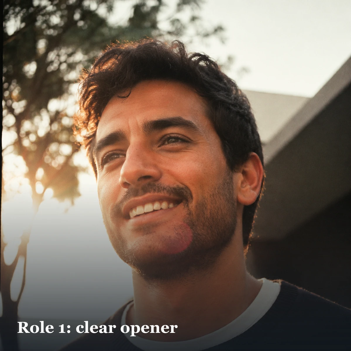 Clear smiling portrait representing the opening role in a four-to-six-photo dating profile