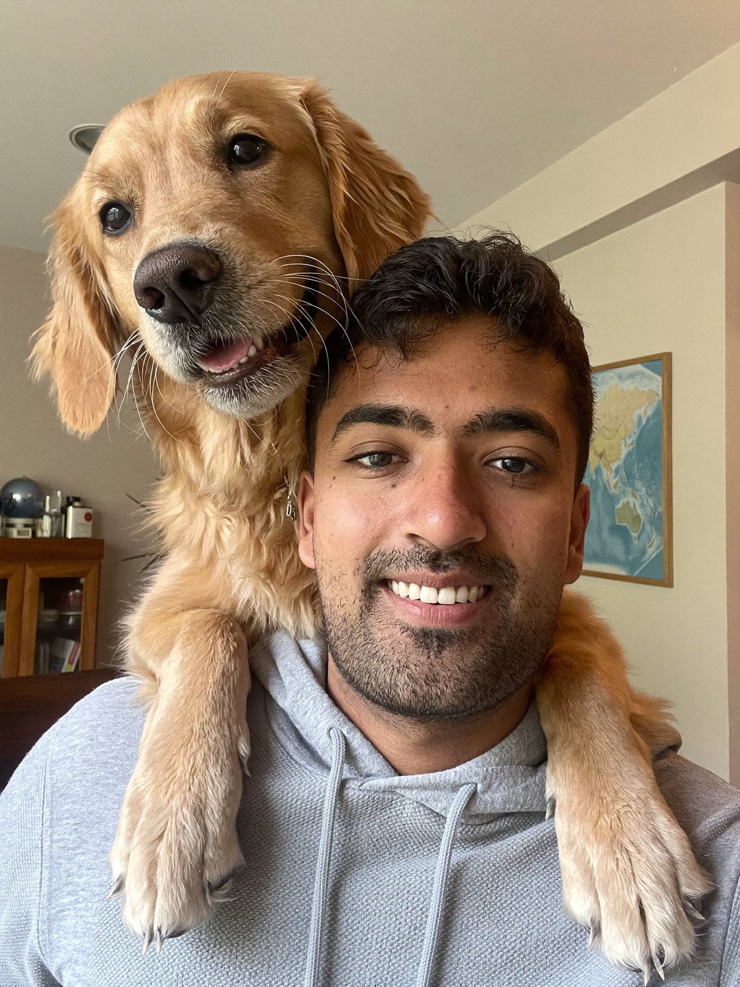 A portrait with a dog used to illustrate pet-photo composition