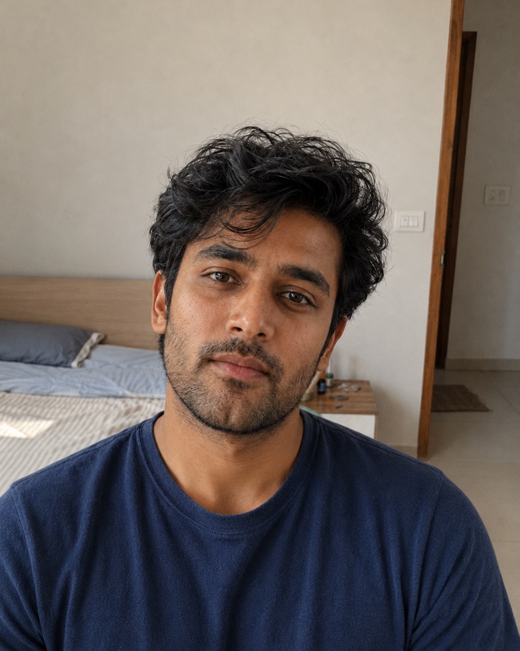 An ordinary phone selfie before improving the dating-profile photo set