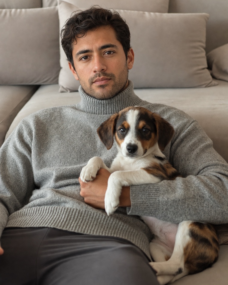 A warm contextual photo with a dog for a Hinge profile