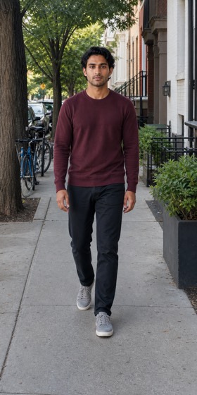 A walking full-body source example for a friend-led shoot